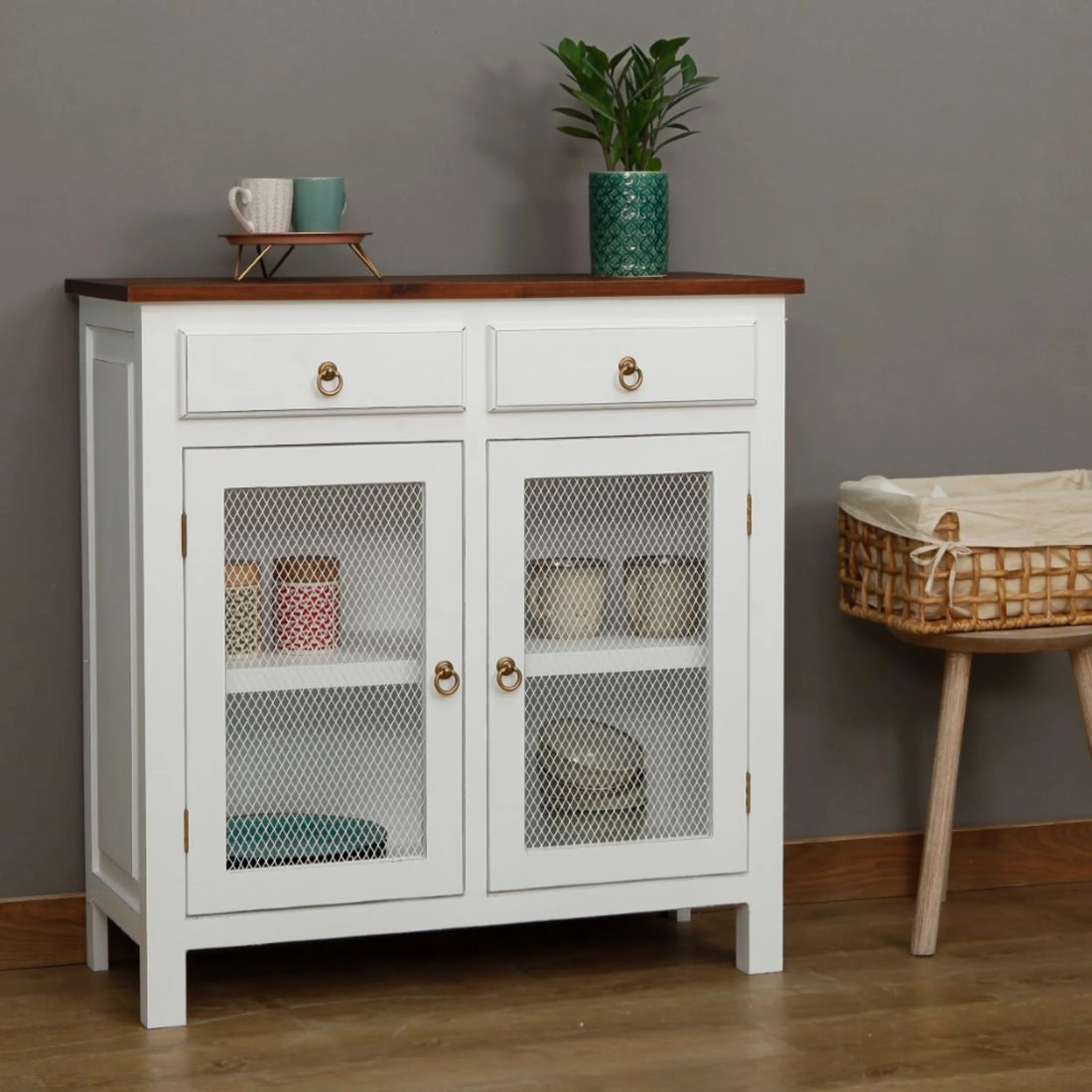 Kisten Storage Cabinet | White & Brown Finish