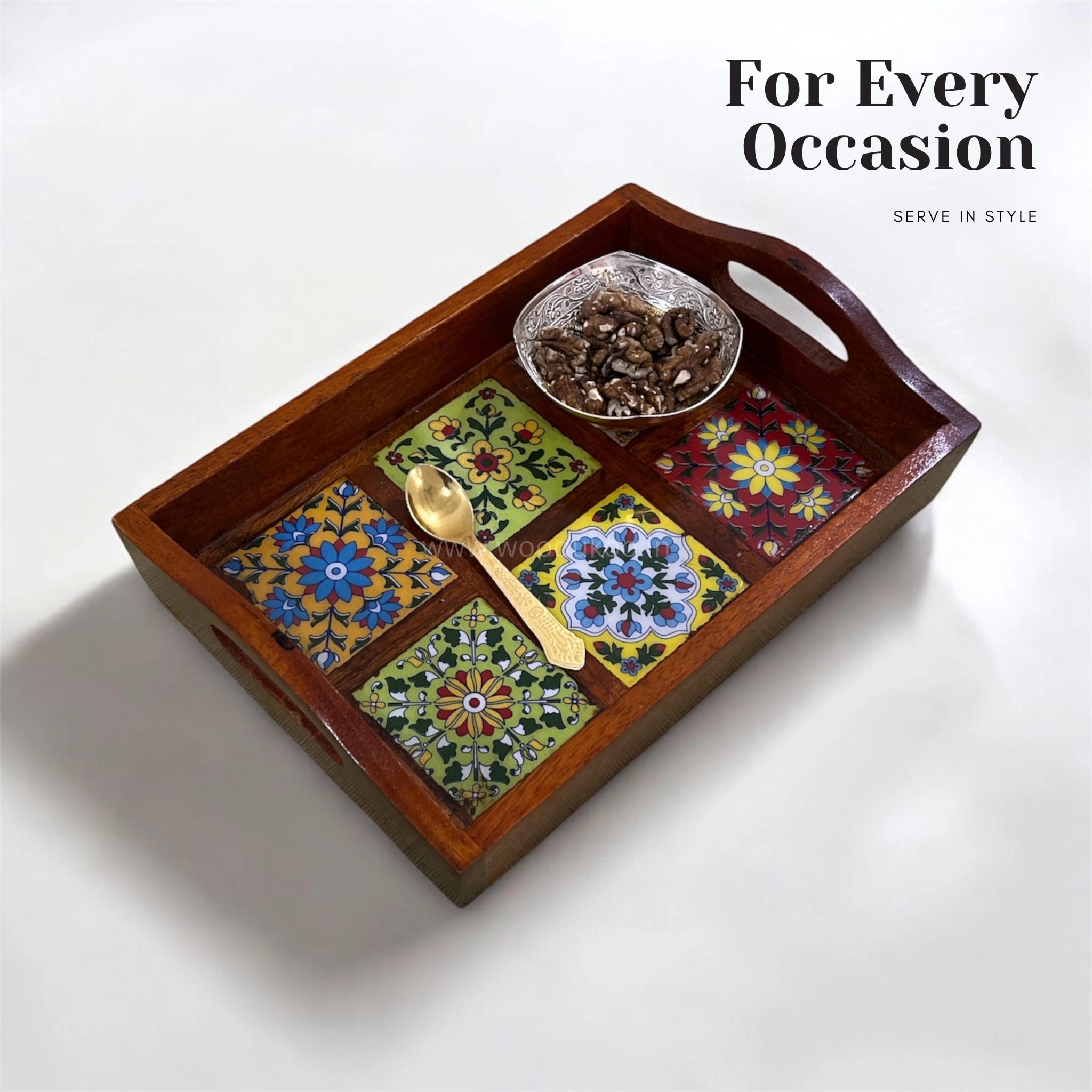Mosaic 6-Tiles Wooden Tray | 6 Ceramic Tiles
