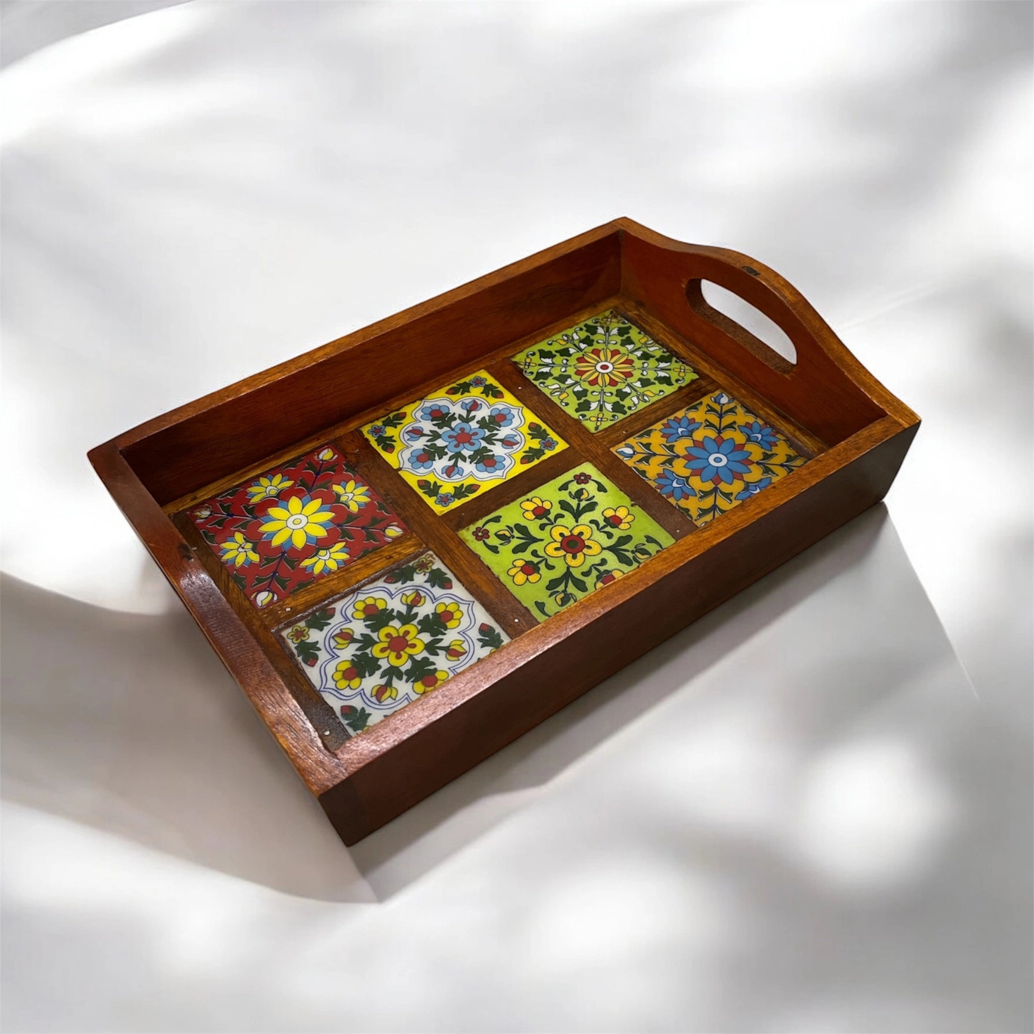 Mosaic 6-Tiles Wooden Tray | 6 Ceramic Tiles