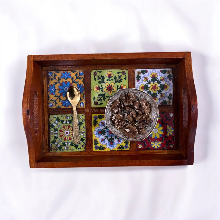 Mosaic 6-Tiles Wooden Tray | 6 Ceramic Tiles