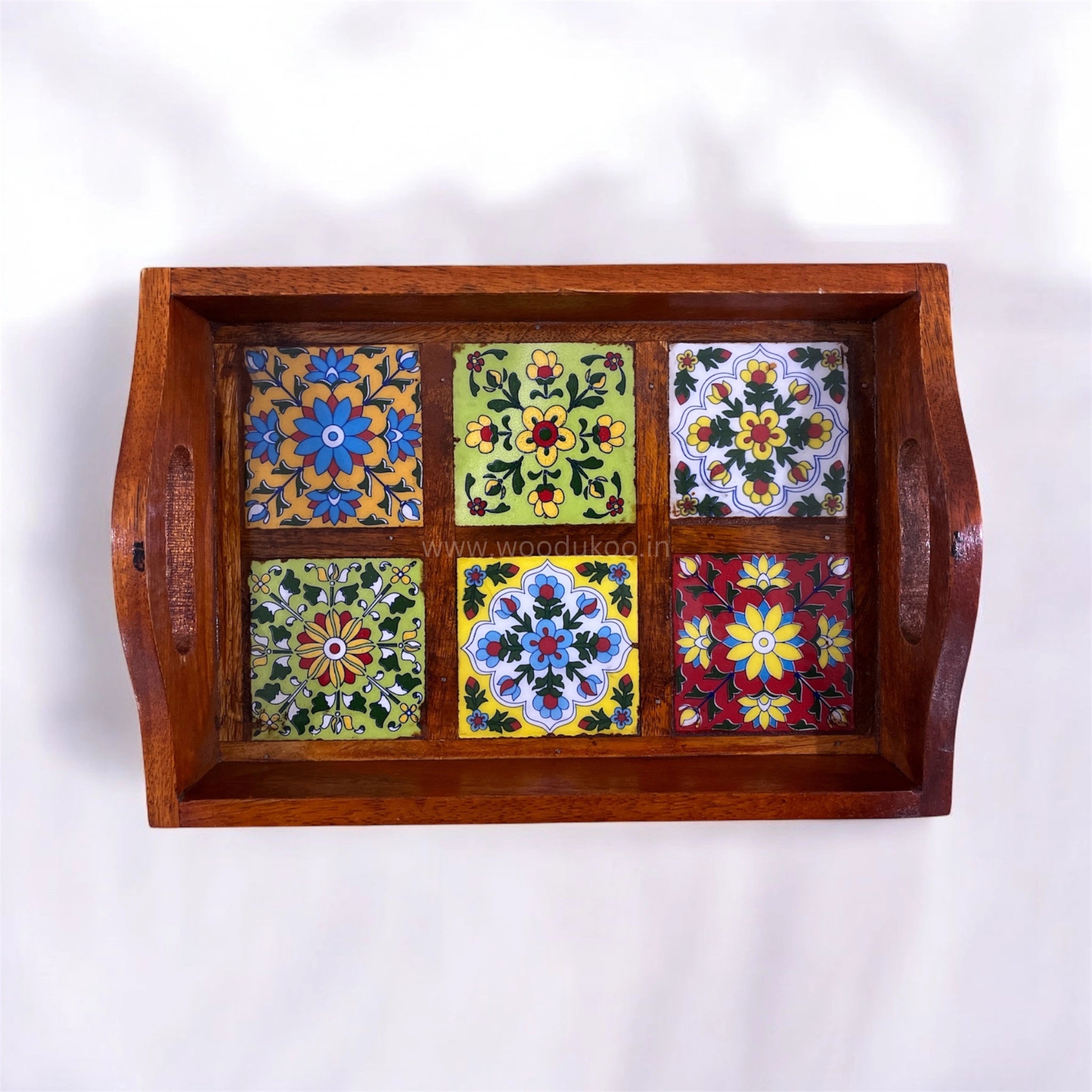 Mosaic 6-Tiles Wooden Tray | 6 Ceramic Tiles